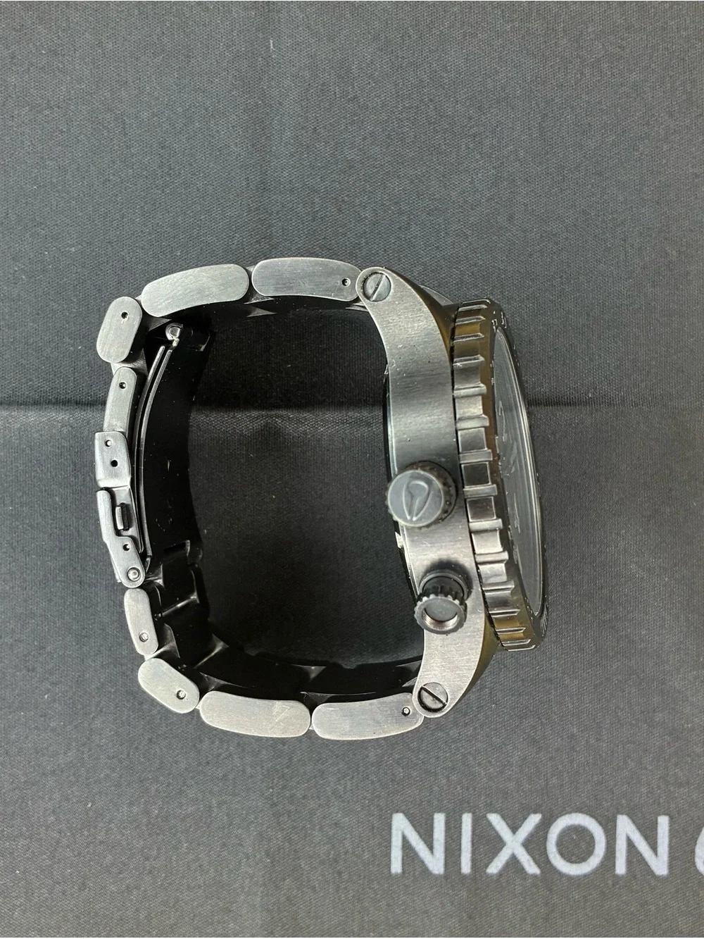 Nixon The 51-30 Tide Black with Wood Grain Face Stainless Steel Wristwatch.